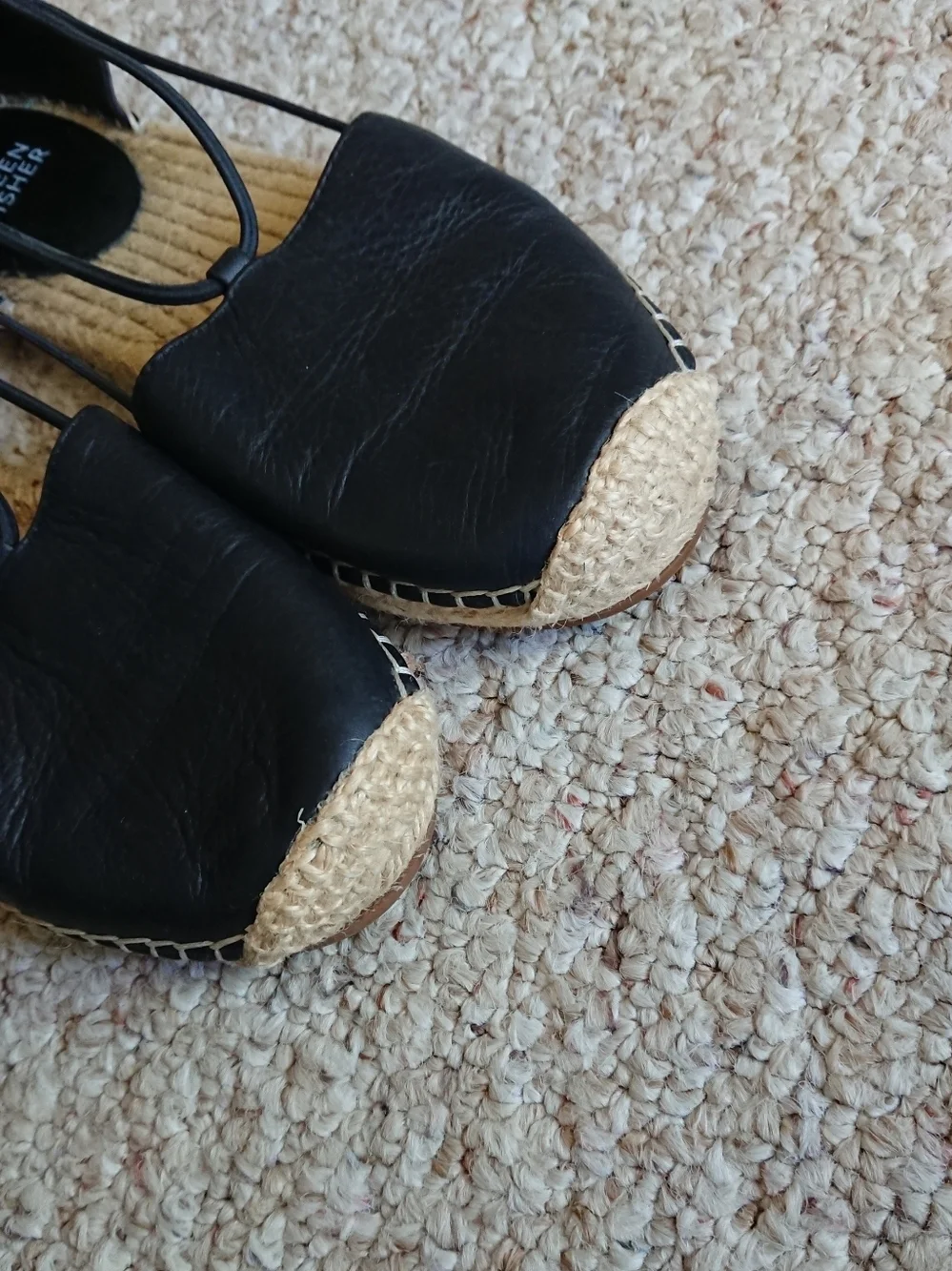 Eileen Fisher Lee d'Orsay Black Leather Espadrille Flats size 7